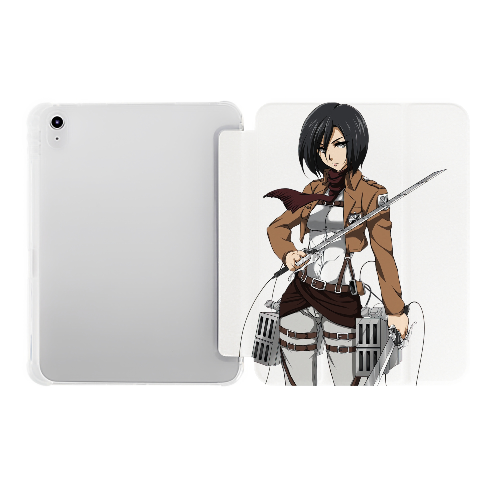 （画像用） 進撃の巨人 ミカサ·アッカーマン Attack on Titan Mikasa Ackerman IPad ケース ペン収納付き 三つ折りスタンド PUレザー×シリコン 対応機種9.5/10.5/10.9インチ